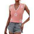 thumbnail image 2 of hirigin Women Knitted Loose Tank Tops Summer Casual Floral Print V-neck Sleeveless T-shirt for Streetwear Club Wear, 2 of 8