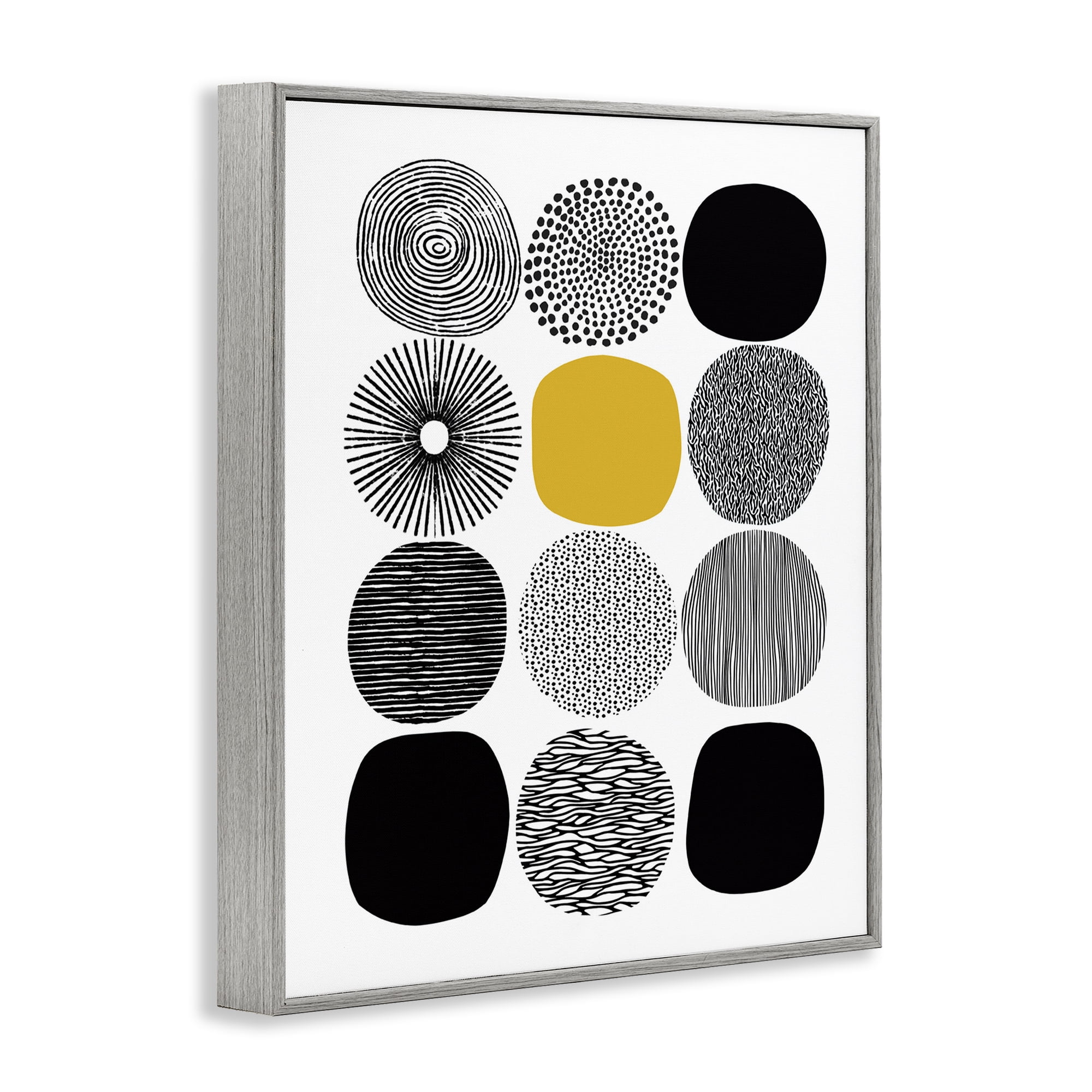 Stupell Industries Patterned Circles Yellow Accent Abstract Painting Gray Framed Art Print Wall Art, 11 x 14