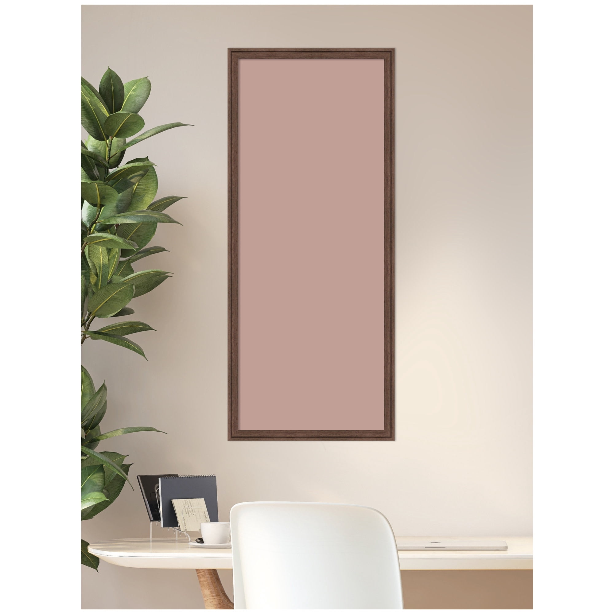 Kate and Laurel Framed Fabric Pinboard 18 x 42,  Printed Linen Classic Bulletin Board for Use as a Vision Board or Wall Organization, Florence Medium Brown Frame