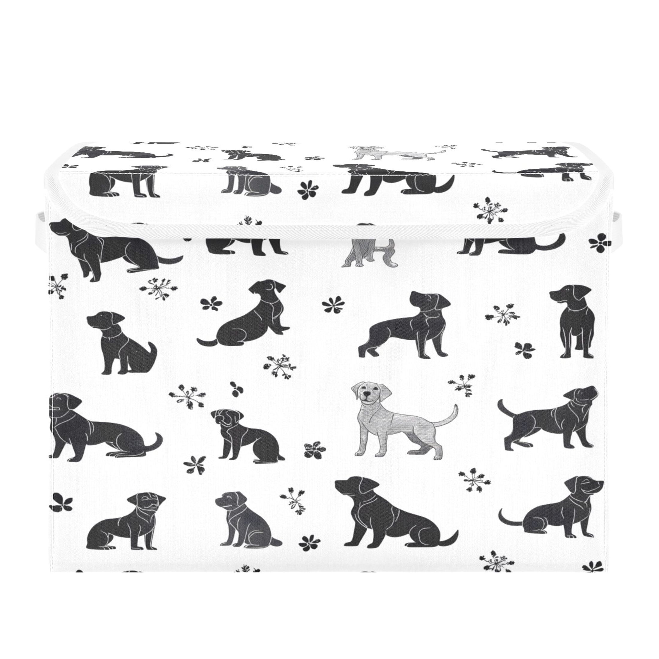 Ryvnso Silhouette Doodle Dogs Large Lidded Foldable Storage Baskets Cubes Boxes Lids Bin for Home
