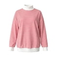 thumbnail image 4 of Unir Women's Color Block Neck Layering Sweatshirt Horizontal Stripe Oversized Rib Long Sleeve Casual Pullover Top 1PC S-XL Plus Size Friendly, 4 of 5