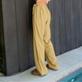 thumbnail image 4 of AherBiu Womens Pants Trendy High Waisted Drawstring Wide Leg Trousers Straight Leg Loose Solid Color Casual Pants with Pockets, 4 of 9