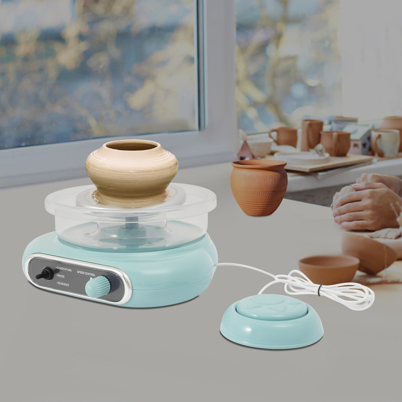 24W Electric Pottery Making Machine, Green, 0-200rpm, Mini Pottery Wheel Kit AC 100-240V