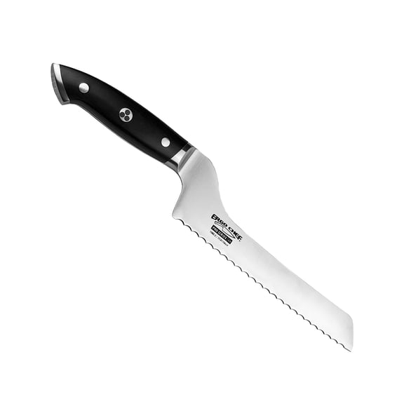 Ergo Chef 8-In Serrated Offset Bread & Deli Knife - Pro Series 2.0 - Forged High Carbon Stainless Steel Ergonomic Black Pakkawood Handle