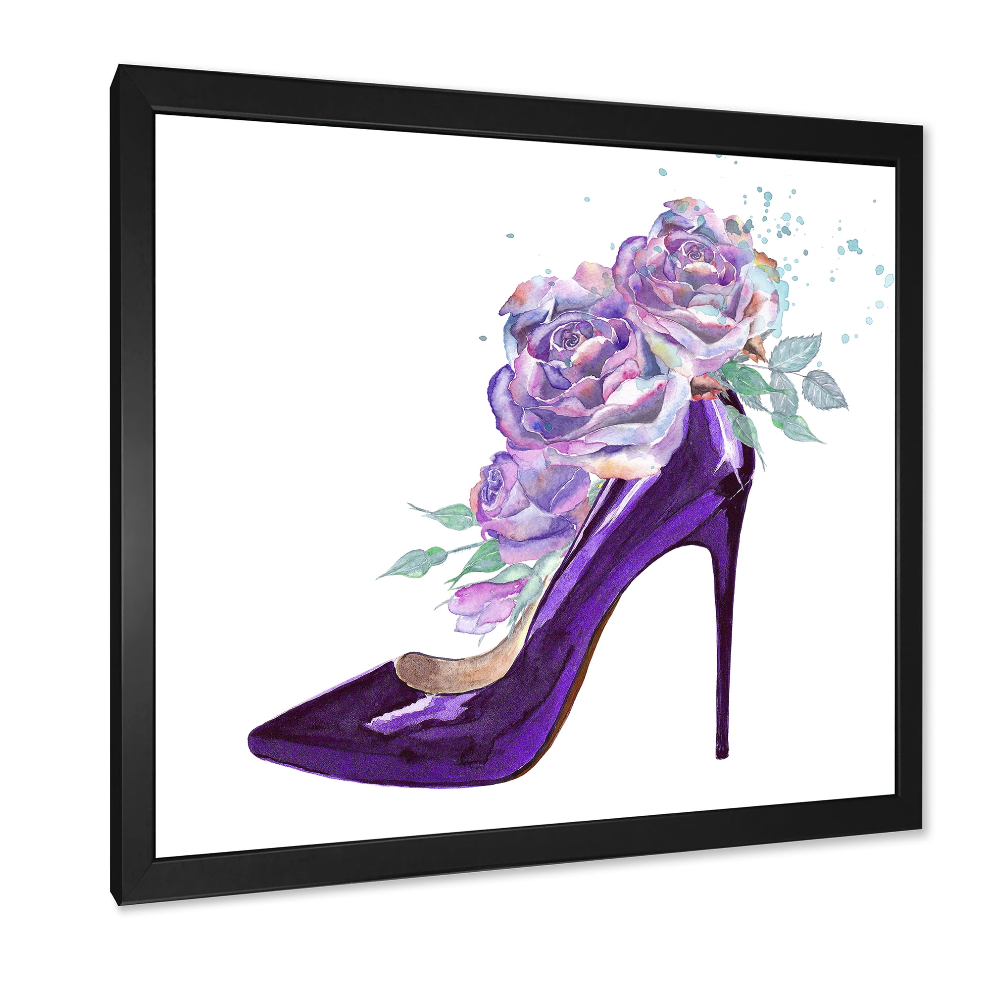 Designart 'Pink VIolet Roses With Dark Purple Stiletto Shoe' Traditional Framed Art Print