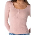thumbnail image 6 of Celebrity Pink Women's Pointelle Henley Long Sleeve Top, Sizes XS-XXXL, 6 of 8
