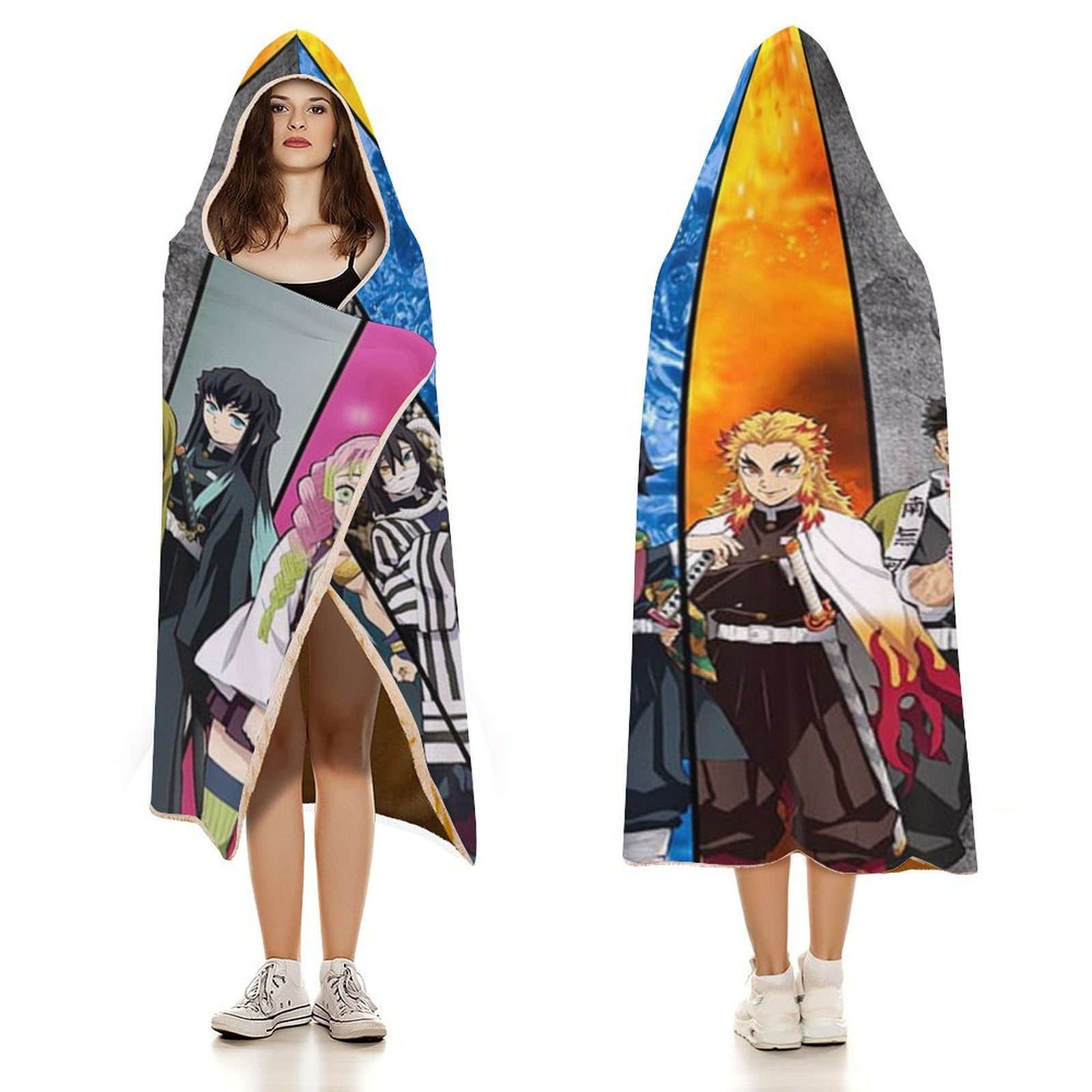 Demon Slayer Wearable Blanket Cloak Arctic Velvet Hooded Blanket Soft Fuzzy Hoodie Blanket Cape for Adults Kids 50"x60"