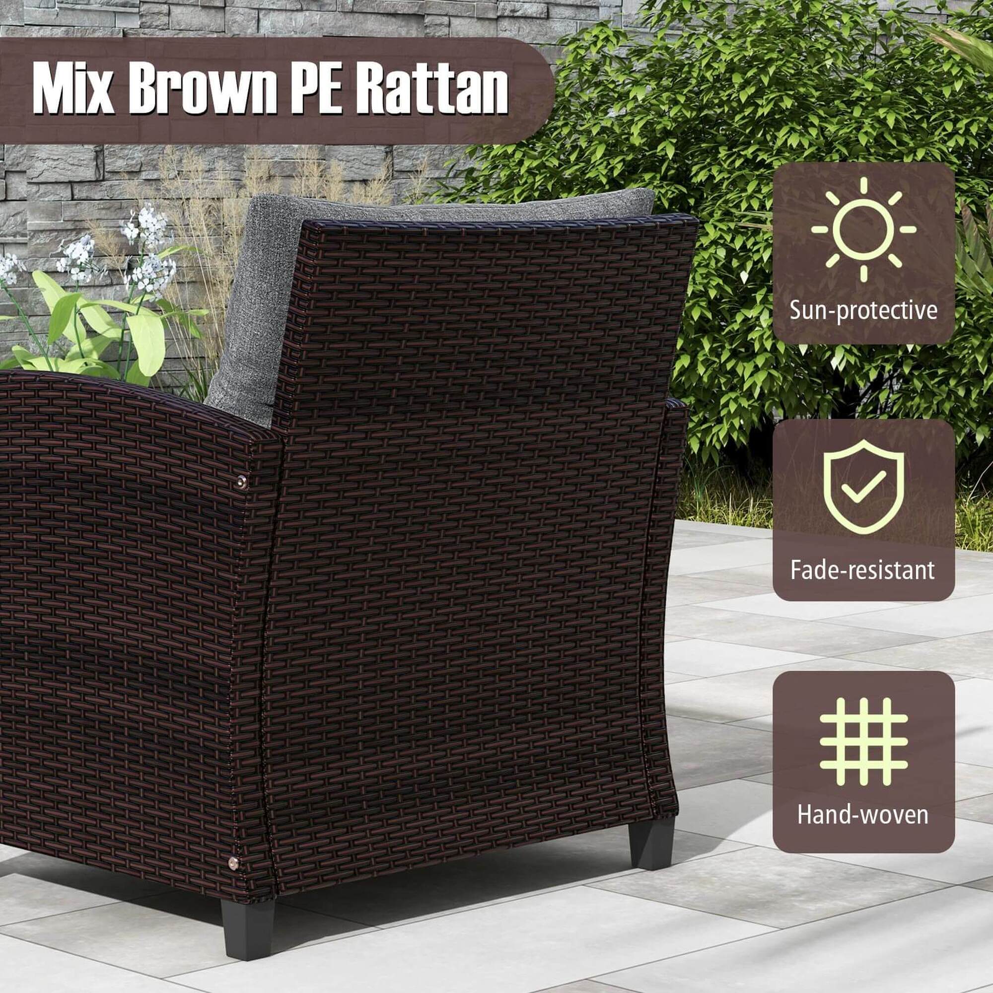 Costway 3-Piece Patio Rattan Conversation Set, Gray photo 6
