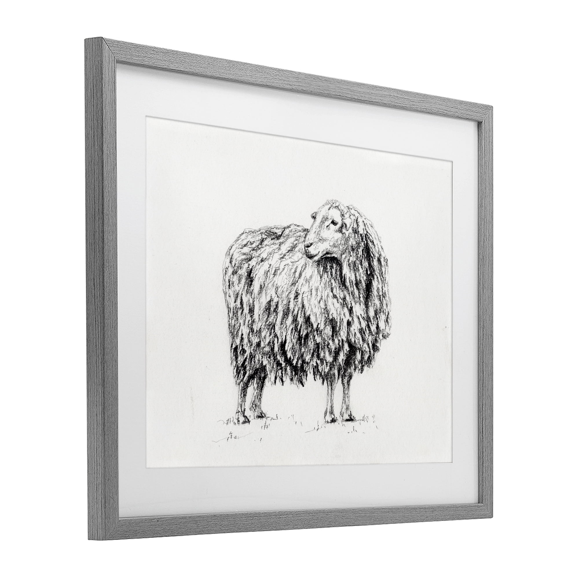 Stupell Industries Sheep in Charcoal Gray Framed Print Under Glass, design by Leah Noel Art