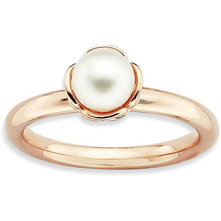 Stackable Expressions White Freshwater Cultured Pearl Sterling Silver Pink-Plated Ring