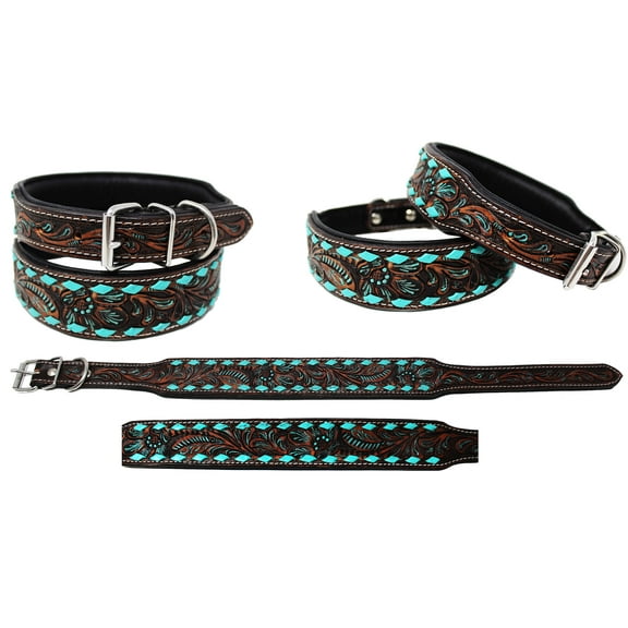 Small 13''- 17'' Padded Leather Dog Collar Heavy Duty Floral Tooled 60FK21