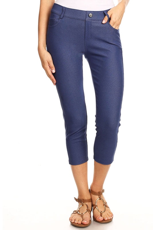 Women's Cotton Blend Capri Jeggings Stretchy Skinny Pants Jeans