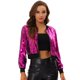 thumbnail image 1 of Disfraz de navidad Top de lentejuelas para mujer, manga larga, brillante, brillante, para fiesta, chaqueta de bombardero Rosa roja L, 1 of 6