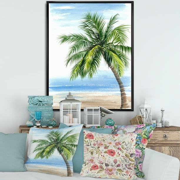 キャンバスプリントアート palm tree 絵画 額付き インテリア Palm Tree At The Beach 16 in x 32 in Framed Painting Canvas