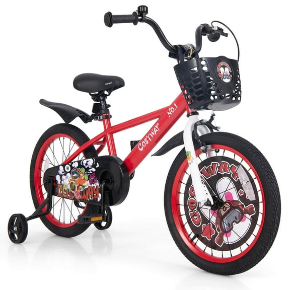 Costway 18" Kid's Bike for 4-8 with Height-Adjustable Handlebar & Saddle Handbrake Red