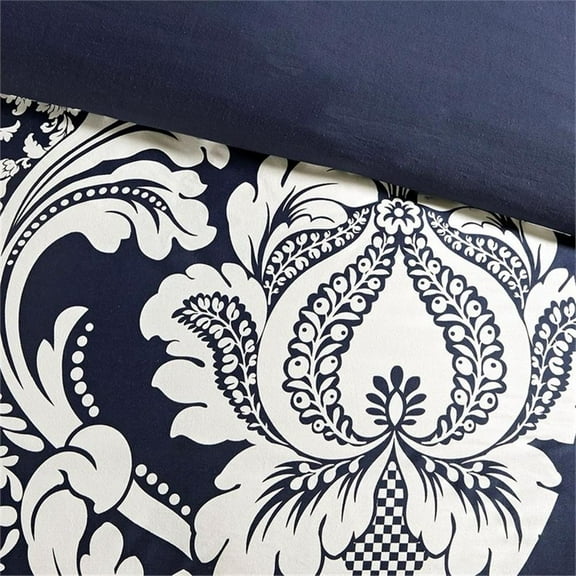 Pemberly Row Contemporary 7 Piece Cotton Printed Comforter Set in Indigo
