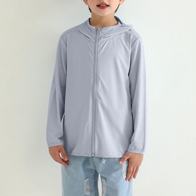 uublik Veste de Randonnée pour Garçons Veste de Protection Solaire Athlétique Chandail à Capuchon à Fermeture Éclair Chemise Rafraîchissante Course Extérieur Gris, Taille 3-12 Ans