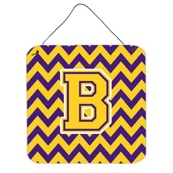 Letter B Chevron Purple & Gold Wall or Door Hanging Prints, 6 x 0.02 x 6 in.