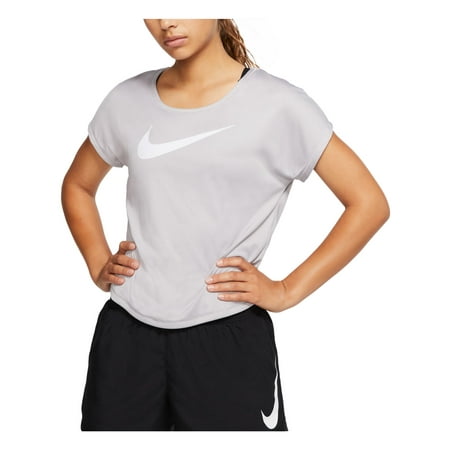NIKE $35 Womens New Gray Logo Graphic Jewel Neck Short Sleeve T-Shirt L B+B