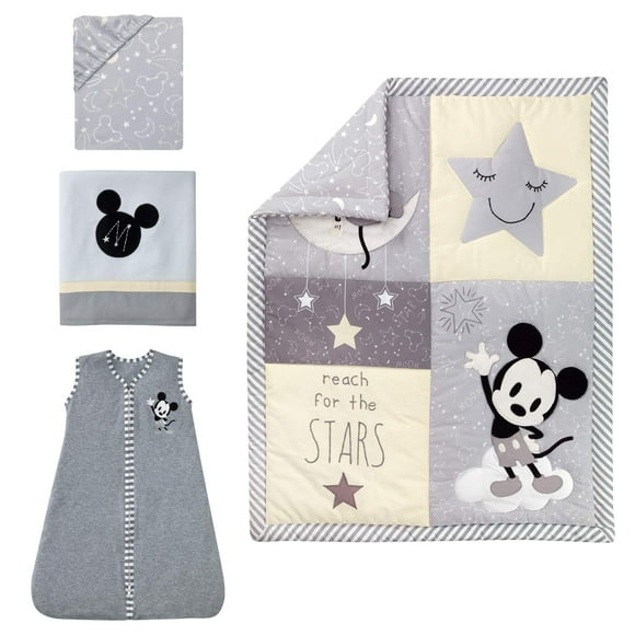 Juego de ropa de cama para cuna Lambs & Ivy Mickey Mouse, 4 piezas, gris