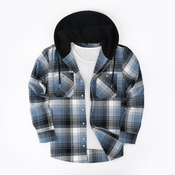 FDGIU Men's Fall Flannel Hoodie - Button Down Plaid Shirt Jacket, Casual Long Sleeve Overshirt, Stylish Lightweight Fall Outerwear
