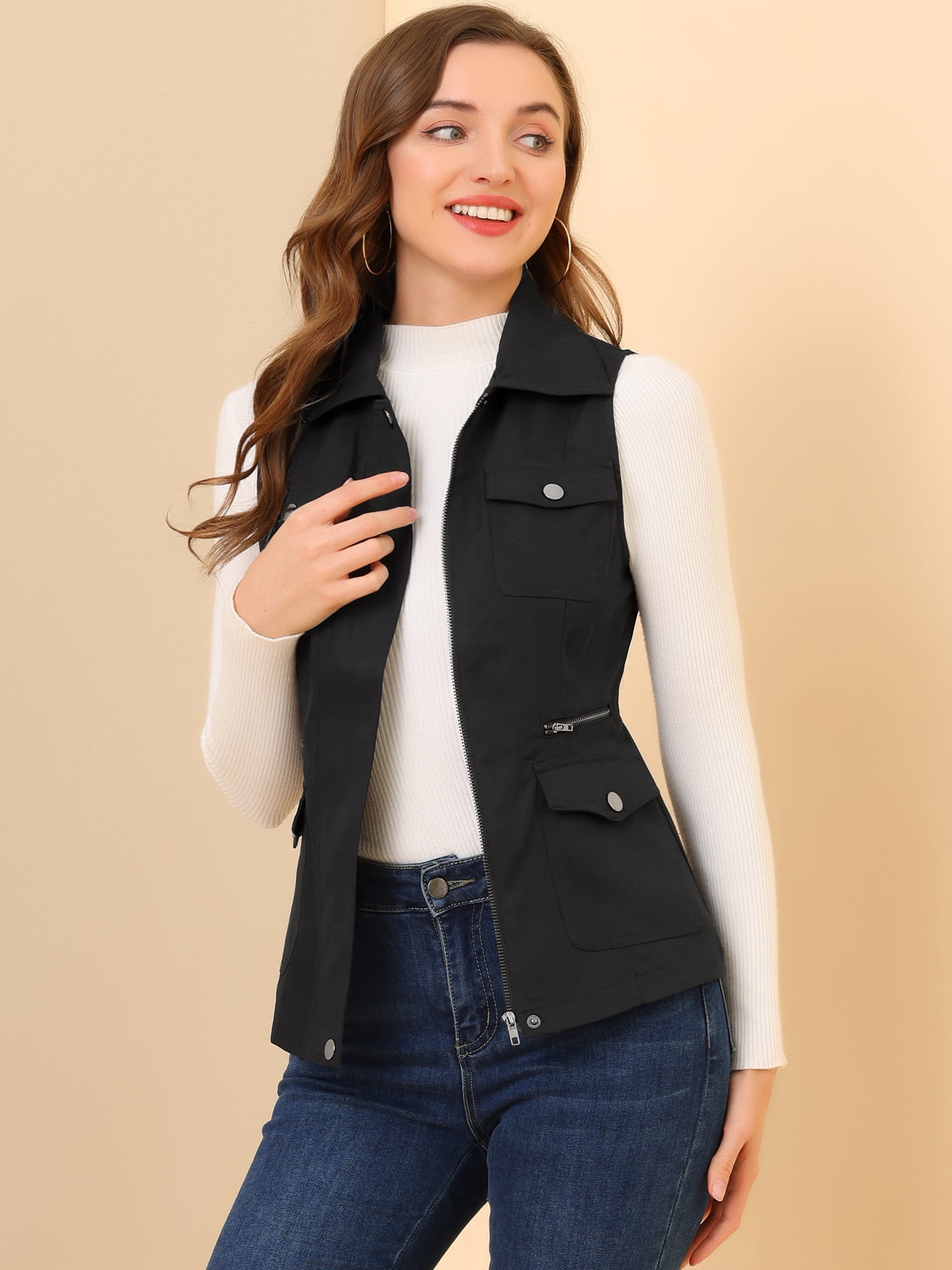 DARING DIVA Women's Travel Vest with Pockets Sleeveless Cargo Utility Vest 3XL Black