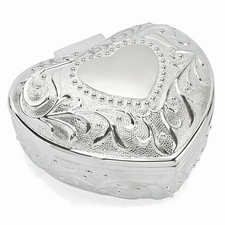 Silver-plated Floral Heart Jewelry Box - Engravable Personalized Gift Item