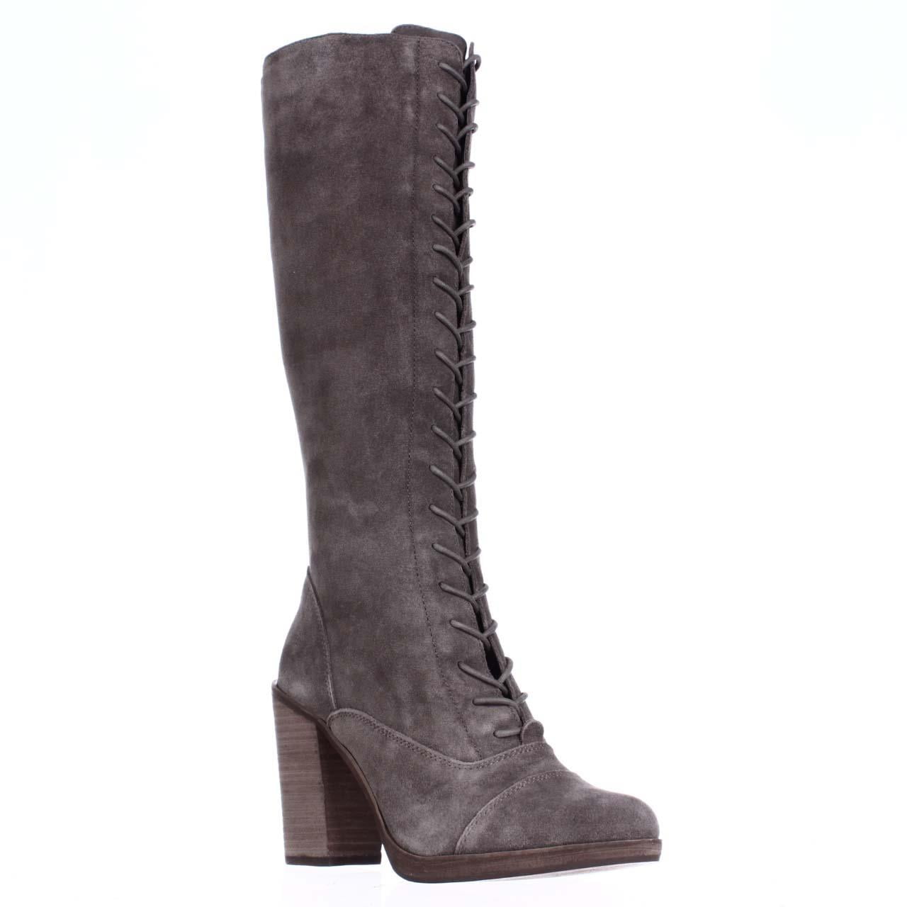 Womens Steve Madden Nidea Knee-High Lace-up Boots - Taupe Suede ...