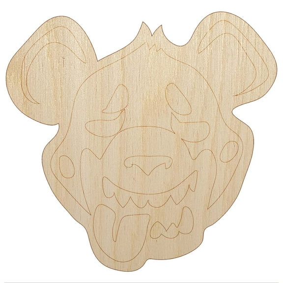 Smiling Spotted Hyena Head Wood Shape Unfinished Piece Cutout Craft DIY Projects - 4.70 Inch Size - 1/8 Inch Thick