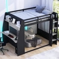 thumbnail image 3 of Mirightone Full over Full Bunk Bed with Gaming Desk and Storage Shelves, Full Wooden Gaming Bunk Bed with LED Light & Charging for Gamer - Black+Grey, 3 of 7