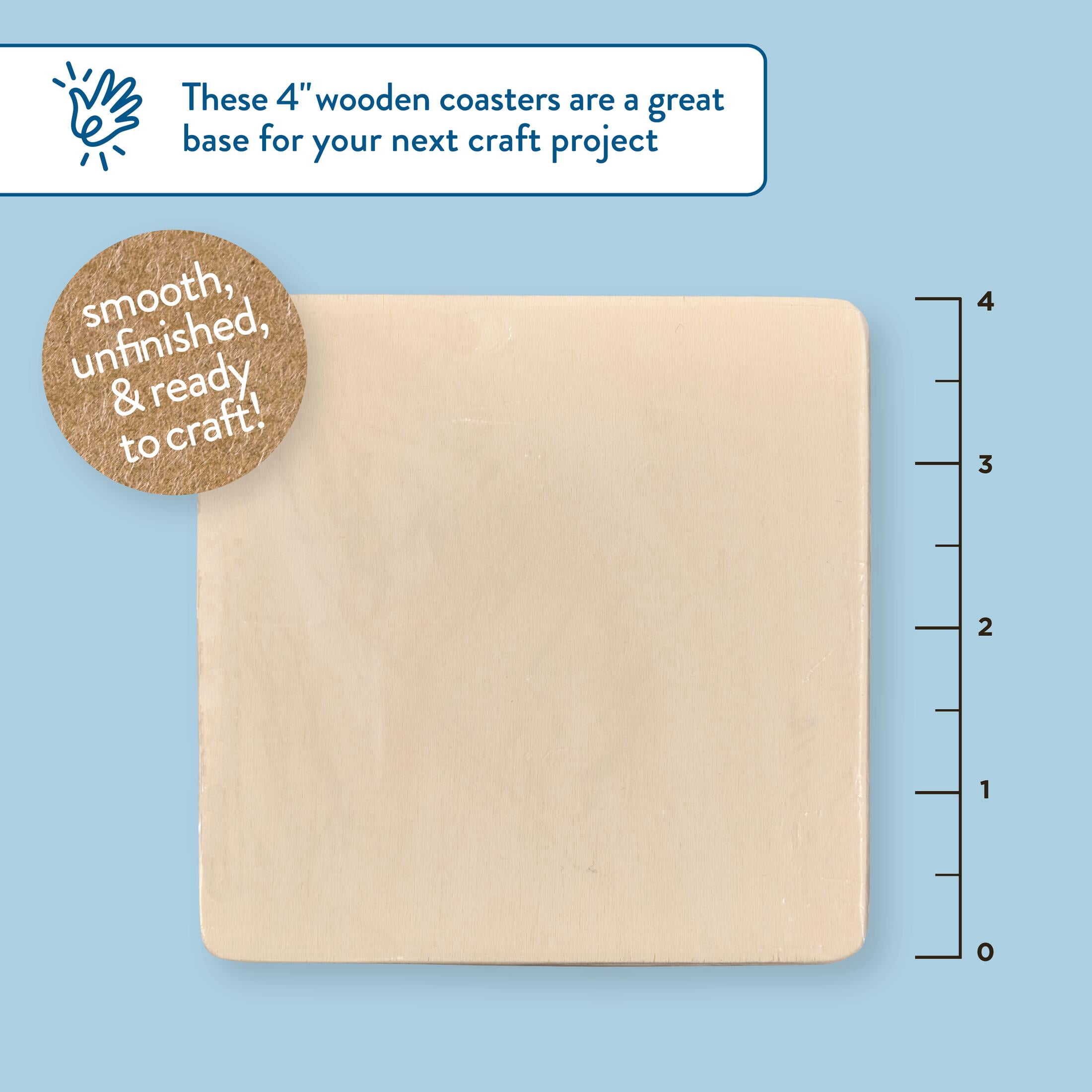 Hello Hobby Wood Coaster Set, 4 Piece, 4" x 4"