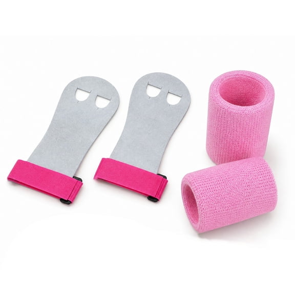 Lsupdaol Gymnastics Hand Grips Pink Padded Artificial Leather with Wrist Support for Protection 2 Sets