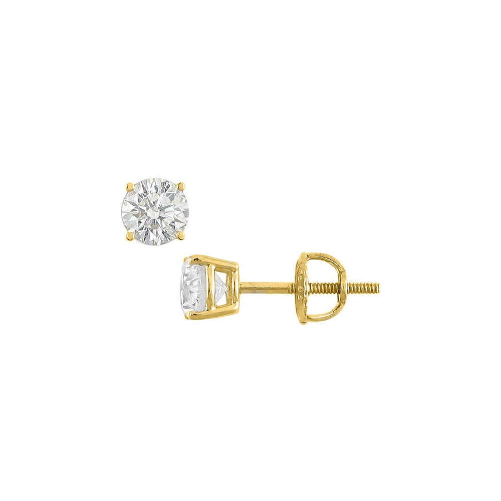 14k Yellow Gold Round Cubic Zirconia Stud Earrings 0 75 Ct Tw