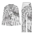thumbnail image 3 of Santorini Black & White Greece Women's Long Sleeve Flannel Pajama Set Sleepwear S, 3 of 5