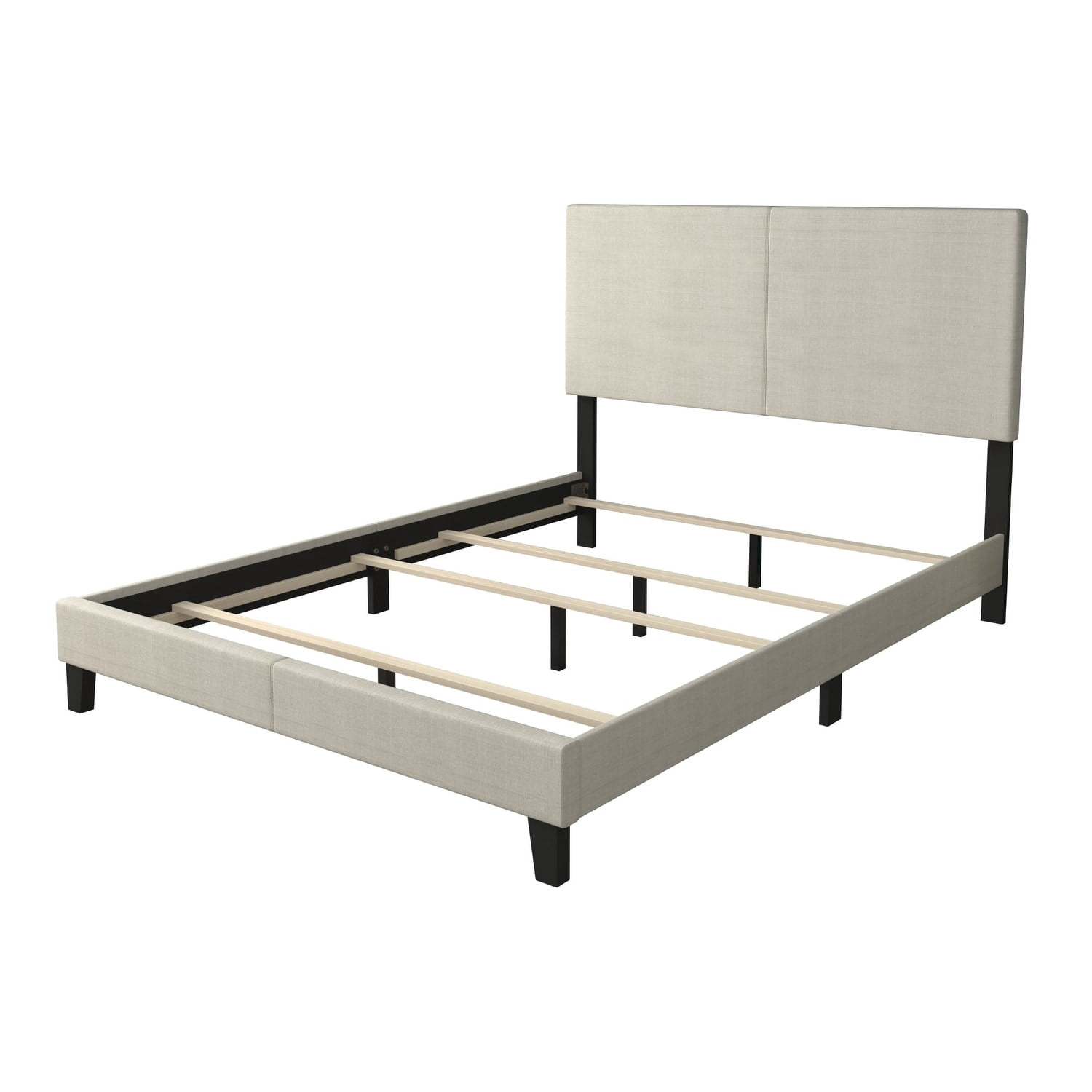 Home Design Shyla Queen Upholstered Panel Bed Frame with 2 Nightstands for Adults, Warm Gray