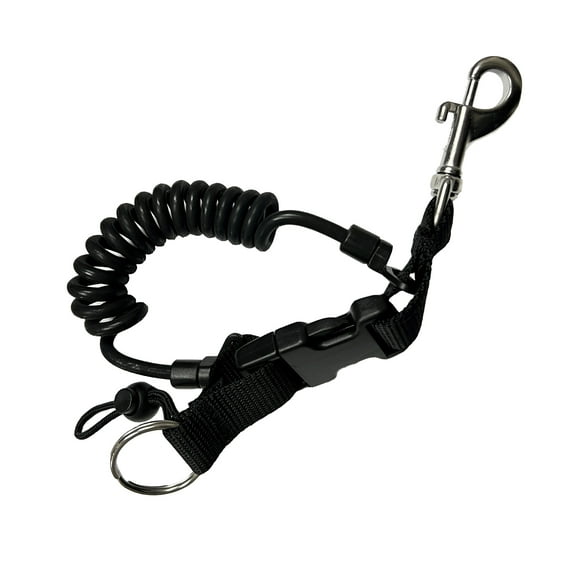 Scuba Choice Shark Coil Lanyard with 1 Steel Snap and Quick Release Buckles, Black