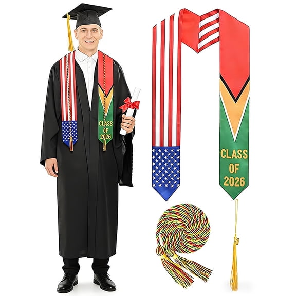 Graduation Stole Class of 2026 with Cap Tassel and Honor Cord Mixed Country Flag Graduation Sash for Students Country Flag Graduation Stole Graduation Sash for Study Aboard International