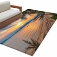 thumbnail image 2 of Summer Beach Sunset Landscape Washable Area Rugs 3'x5', Coastal Ocean Palm Tree Cloud Boat Low Pile Throw Living Room Rug Non-Slip Sturdy Edge Binding Carpet for Indoor Entryway Bedside Kitchen, 2 of 9