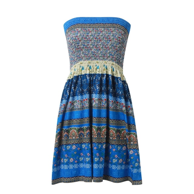 Robes d'Été pour Femmes Sans Manches Épaules Dénudées Plage Sorties de Plage Sans Bretelles Boho Imprimé Floral Robe Femmes I m