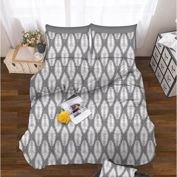 Elegant Comfort Wrinkle Free Feather Design Sheet Set 1500 Series Microfiber , King Grey