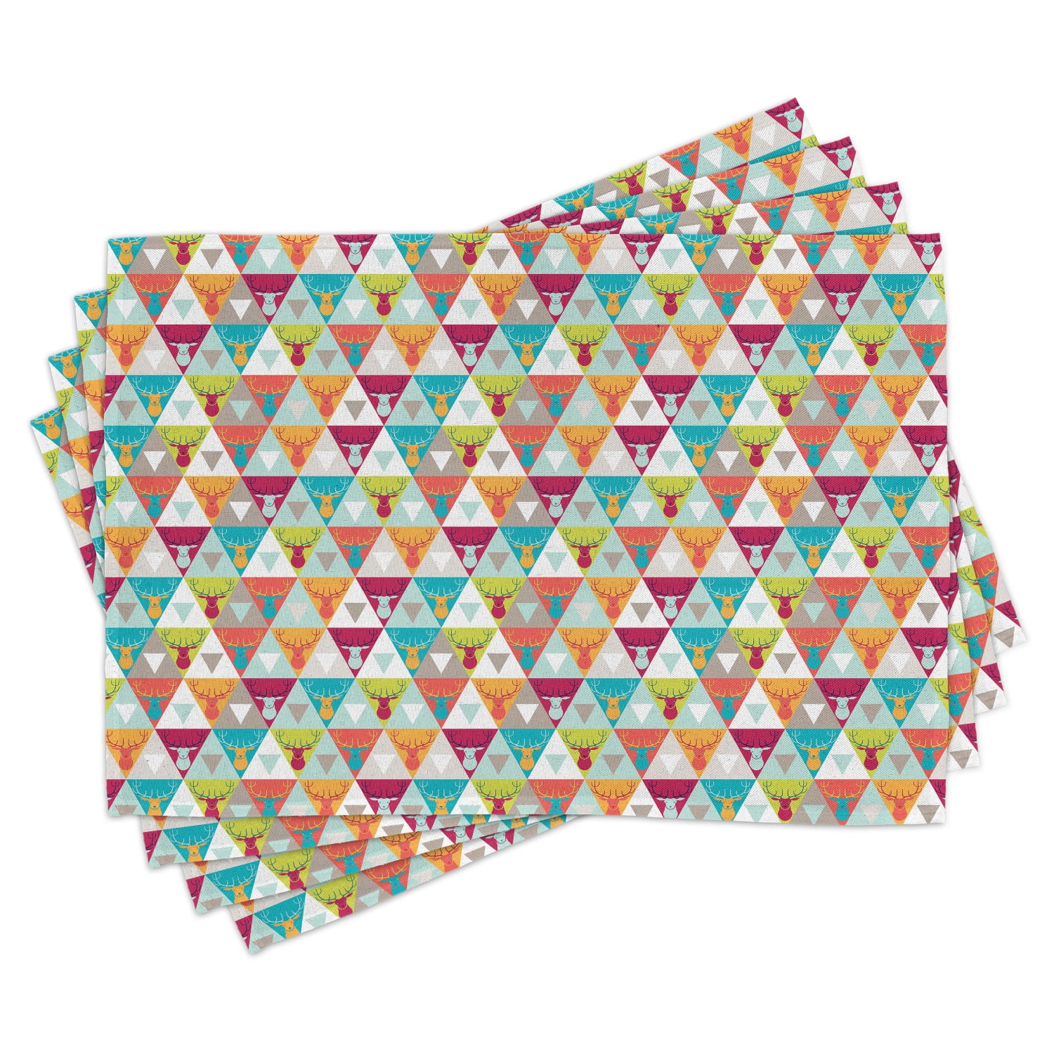 Indie Placemats Set of 4 Triangles Pattern with Deer Elk Portraits