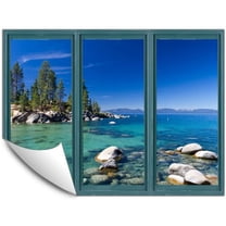 IDEA4WALL Wall Murals for Bedroom Fake Window Beach Blue Window Removable Wallpaper Peel and Stick Wall Stickers - 24x32 inches