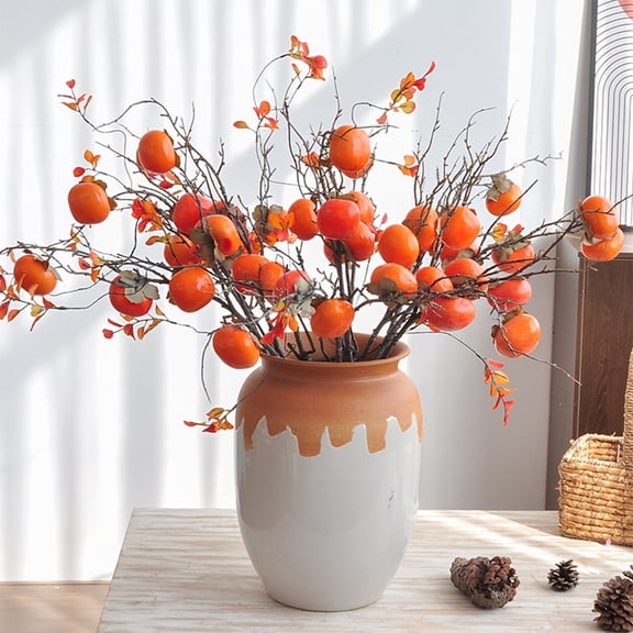 Realistic Persimmon Artificial Flower Branches, Faux Fruit Tree Decorative Ornaments, for Living Room, Garden, Wedding Party Floral Design, Photography Shooting Props, 28in, C