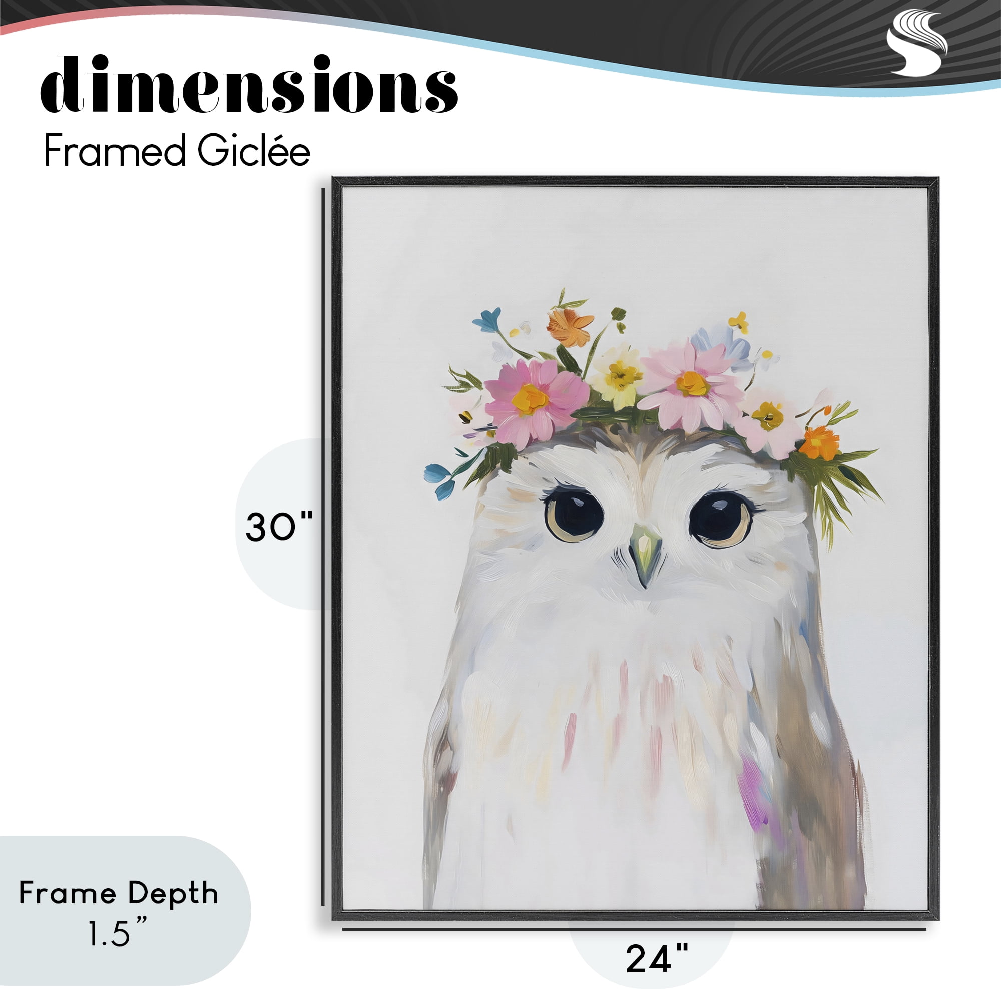 Stupell Industries Flower Crown Owl Black Framed Giclee Art, design by The Prints Vibe