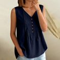 thumbnail image 2 of Women's Loose Fit Tank Tops Summer Casual Sleeveless Buttons Up Tunics Flowy Pleated Blouses by Yigetop Navy 2XL, 2 of 8