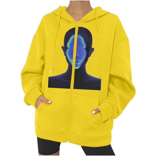 Chaqueta con capucha Punk suelta con cremallera y estampado de Halloween para mujer, abrigo, sudaderas con capucha, abrigo Pompotops qwe15515