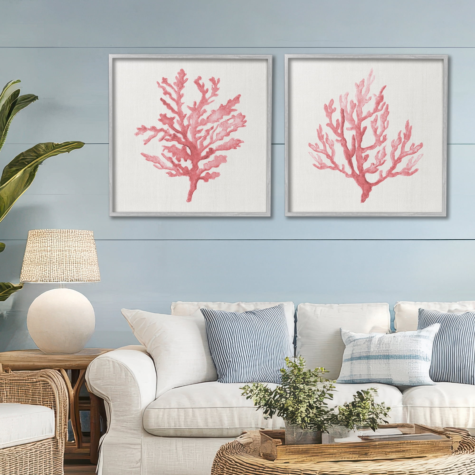 Stupell Industries Rosy Pink Coral Branches 2 Piece Gray Framed Giclee Art Set, design by Janet Tava