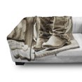 thumbnail image 3 of Western Soft Flannel Fleece Throw Blanket, American West Themed Photograph Focused on Boots in Front of Cask and Ropes, Cozy Plush for Indoor and Outdoor Use, 60" x 80", Sepia and Beige, by Ambesonne, 3 of 6
