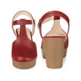 thumbnail image 4 of BLISSFUL STEP Women's Platform T-Strap Block Heels Sandals Solid Round Toe Faux Leather Shoes Red 7, 4 of 5