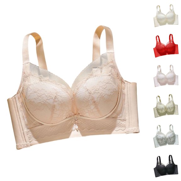 Bixock Push Up Bras for Women Supportive Wireless Bra No Underwire Seamless Lace Spliced Bra Breathable Lingerie Wear with Side Support for Casual Daily Wear